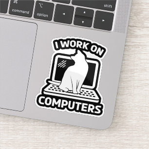 Sticker Je Travaille Sur Ordinateurs Chat Drôle