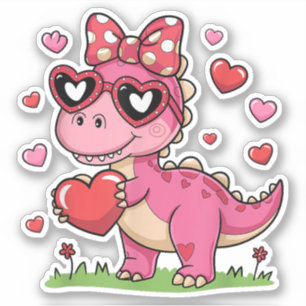 Sticker Je vole les coeurs Trex Dino Bow Saint-Valentin