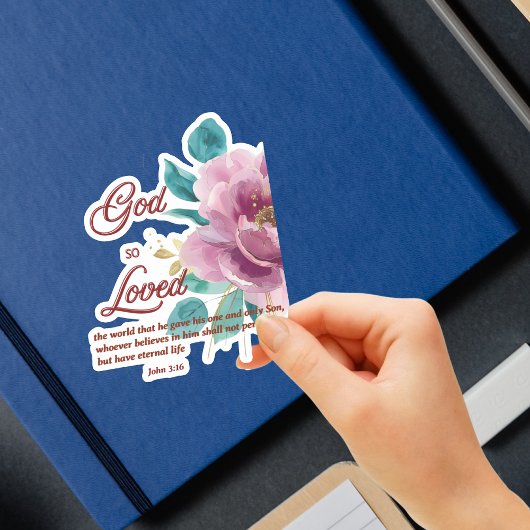 Sticker Jean 3:16 Dieu si aimé Pink Floral Bible Verse