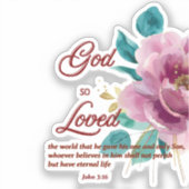 Sticker Jean 3:16 Dieu si aimé Pink Floral Bible Verse (Recto)