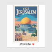 Sticker Jerusalem Israel Illustration Travel Art Vintage (Feuille)