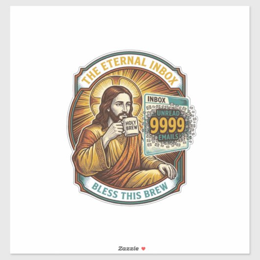 Sticker Jésus 9999 Emails Non Lus Boîte de Réception Zéro  (Feuille)