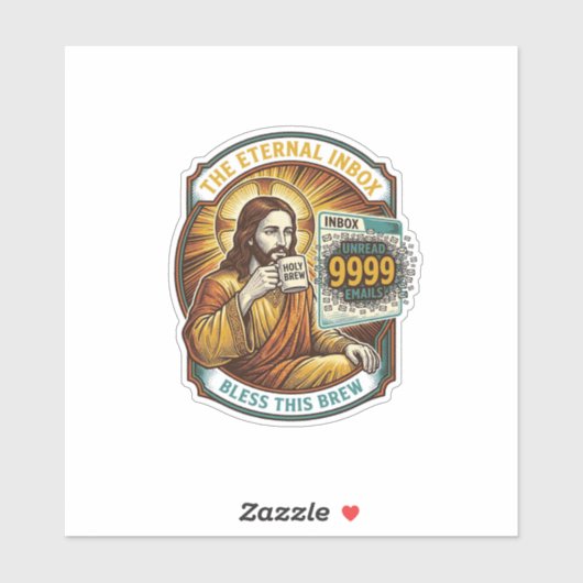 Sticker Jésus 9999 Emails Non Lus Boîte de Réception Zéro (Feuille)