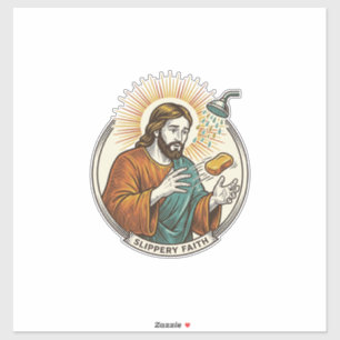 Sticker Jésus a laissé tomber le savon glissant de la douc