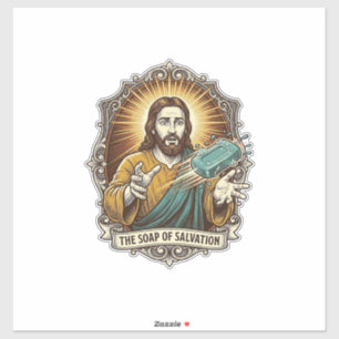 Sticker Jésus a laissé tomber le savon glissant sous la do