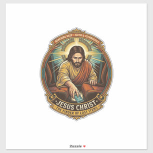 Sticker Jésus a laissé tomber son téléphone entre les sièg