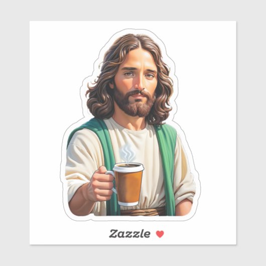 Sticker Jésus aime le café long (Feuille)
