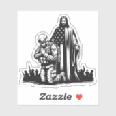 Sticker Jésus Christ avec un soldat militaire prier art (Feuille)