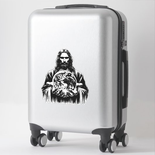 Sticker Jésus Christ Holding Le Monde Art Chrétien (Sur valise)
