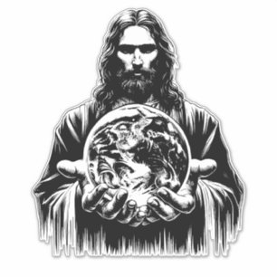 Sticker Jésus Christ Holding Le Monde Art Chrétien