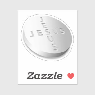 Sticker Jesus Cures guérit pilule comprimé Croix chrétienn
