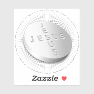 Sticker Jesus Cures Pill Tablet Christian Starburst Croix