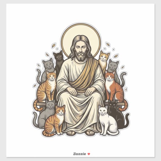 Sticker Jésus et Chats Vintage (Feuille)