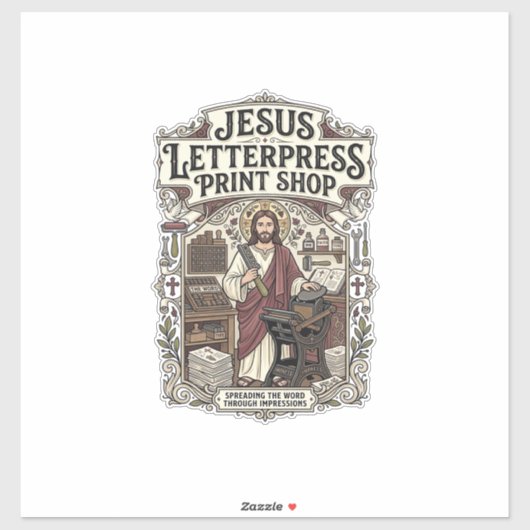 Sticker Jesus Letterpress Print Shop Jésus impression text (Feuille)