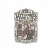 Sticker Jesus Letterpress Print Shop Jésus impression text (Devant)