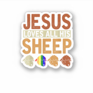 Sticker Jésus Loves All His Sheep Christianity Rainbow Lgb