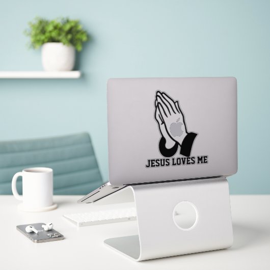 STICKER JÉSUS M'AIME (Ordinateur portable sur le bureau)