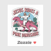 Sticker Jésus Mèmes Drôle, Jésus Dirige Un Dinosaure Rose (Feuille)