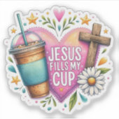 Sticker Jésus Remplit Ma Coupe Christian Amateurs De Café  (Devant)