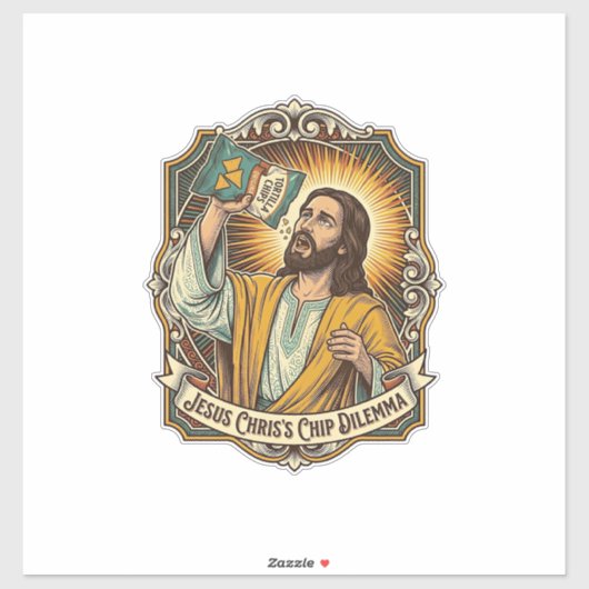 Sticker Jésus Sac Vide de Chips Frites Munchies de Soirée (Feuille)