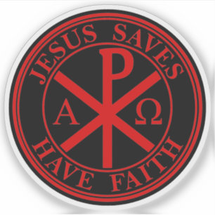 Sticker Jésus Sauve, Ayez Foi - La Croix Chi-Rho (rouge)