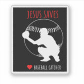 Sticker Jesus Saves Baseball Catcher Drôle Amoureux du spo (Devant)