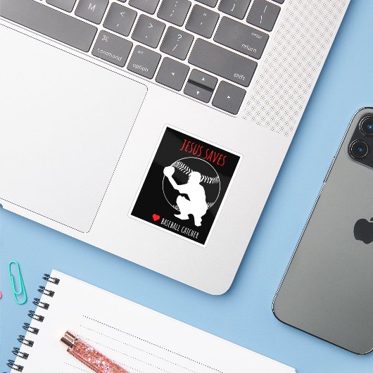 Sticker Jesus Saves Baseball Catcher Drôle Amoureux du spo (Ordinateur portable avec iPhone)