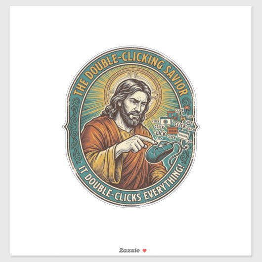 Sticker Jésus Souris Double Clic Cassée Bureau IT Tech (Feuille)