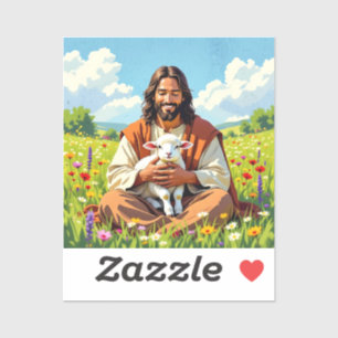 Sticker Jésus tenant un agneau   Religieux chrétien