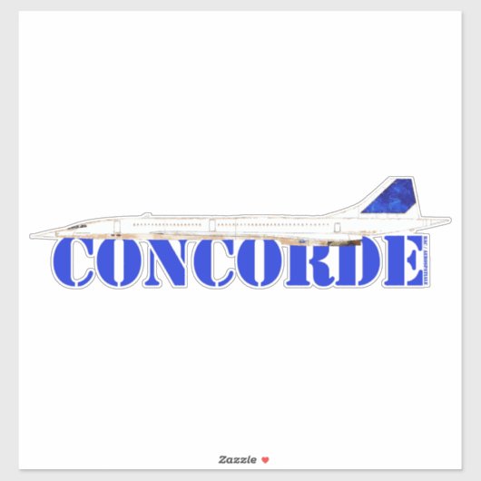 Sticker Jet Concorde emblématique avec typographie bleue a (Feuille)