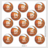 Sticker jeu blanc orange de 13 enfants de basket (Feuille)