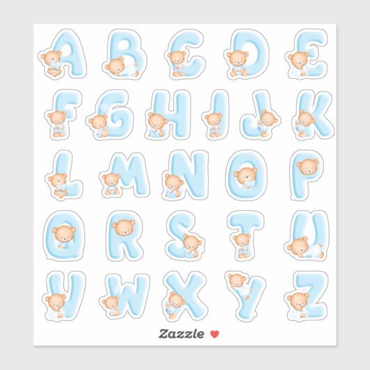 Sticker Jeu d'alphabet d'ours bleu (Feuille)