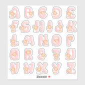 Sticker Jeu d'alphabet d'ours rose (Feuille)