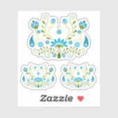 Sticker Jeu de 3 bleu traditionnel mexicain Floral (Feuille)