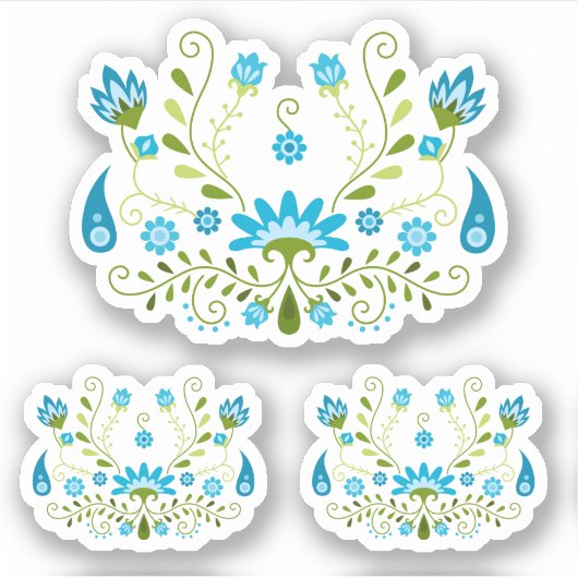 Sticker Jeu de 3 bleu traditionnel mexicain Floral (Devant)