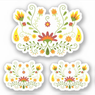 Sticker Jeu de 3 Rouge traditionnel mexicain floral person