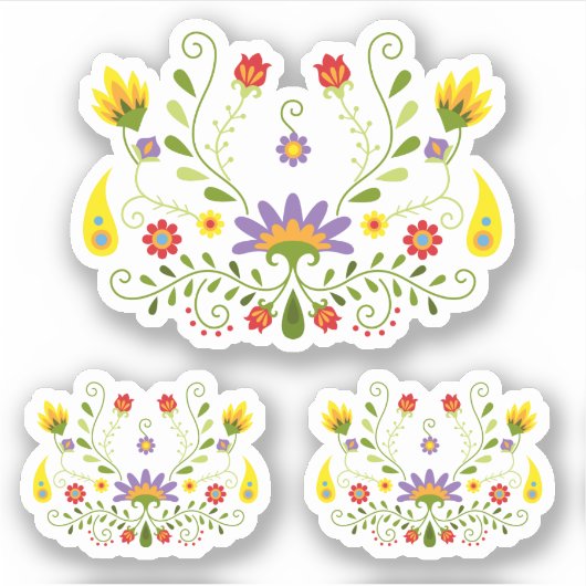 Sticker Jeu de 3 violet traditionnel mexicain Floral (Devant)