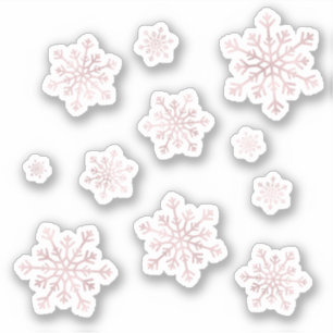 Sticker Jeu de beaux flocons d'hiver de Noël rose