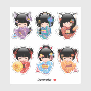 Sticker Jeu de poupées Kokeshi 2 - Japonais Kimono Geisha 