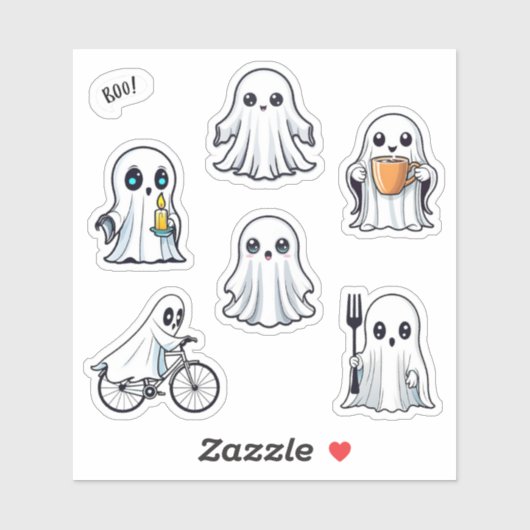 Sticker Jeu d'Halloween Ghost Cute Pack 6pc (Feuille)