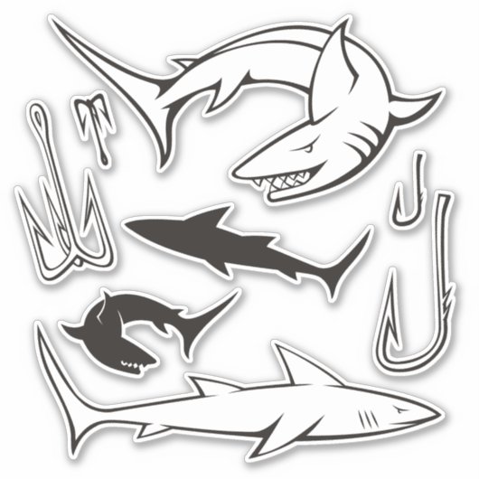 Sticker Jeu d'icônes Requins et crochets (Devant)