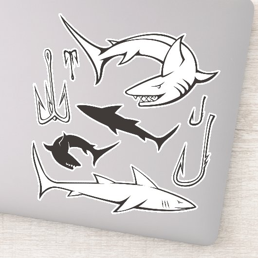 Sticker Jeu d'icônes Requins et crochets (Détail)