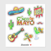Sticker JEU Drapeau Feliz CINCO DE MAYO Fiesta Mexique (Feuille)