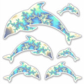 Sticker Jeu super de dauphins fractaux bleus et jaunes (Devant)