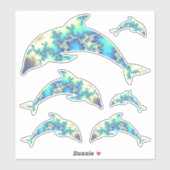 Sticker Jeu super de dauphins fractaux bleus et jaunes (Feuille)