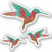 Sticker Jeu turquoise d'oiseaux chanteurs fractés orange e (Devant)