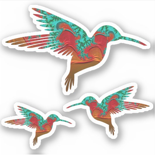Sticker Jeu turquoise d'oiseaux chanteurs fractés orange e (Devant)
