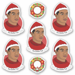 Sticker Jeune Africain Américain avec chapeau de Père Noël