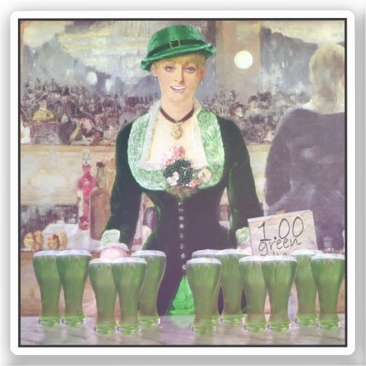 Sticker Jeune fille barman St. Patrick's Day (Recto)