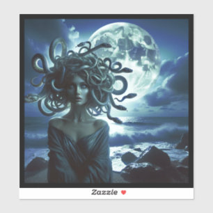 Sticker Jeune jolie méduse par la lune et l'océan
